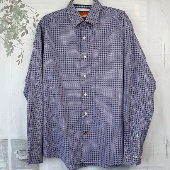 Tallia Mens Purple Mandala Collard Button Up Dress Up Shirt Sz. Medium M 15 1/2 - Picture 1 of 12